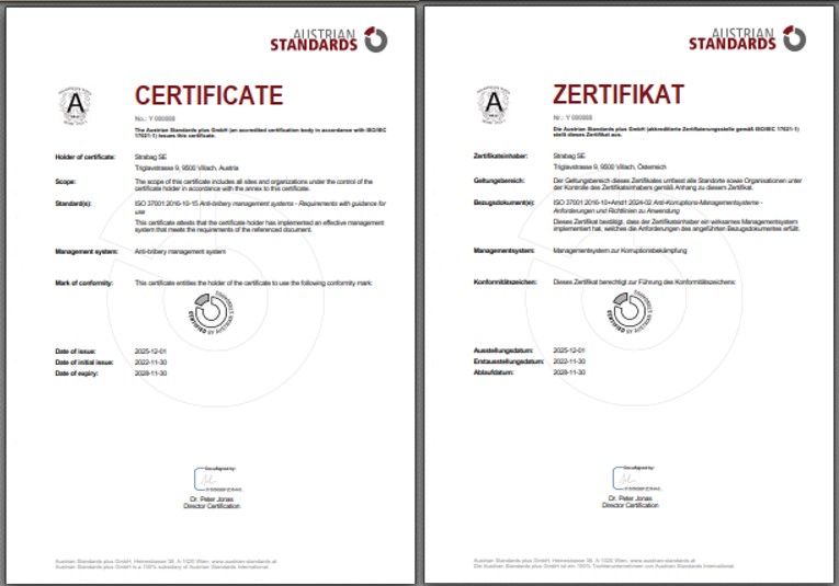 Certifikát systému protikorupčního managementu dle ISO 37001:2016